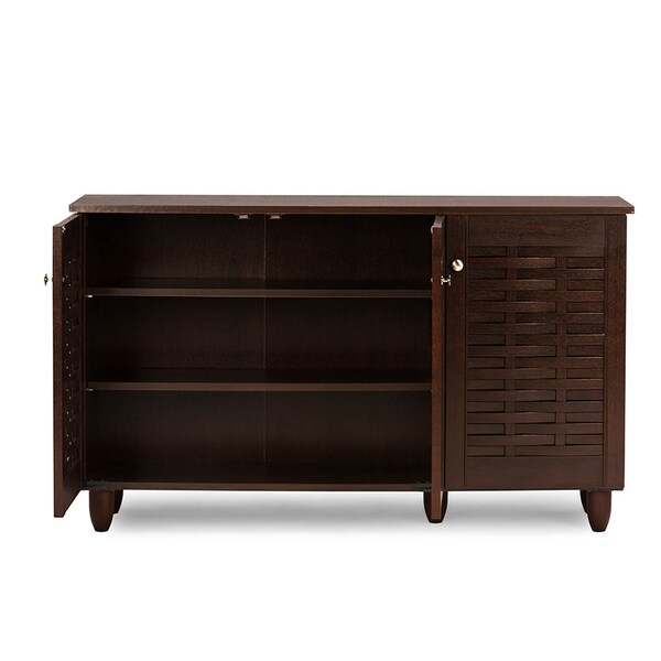 Baxton Studio Winda 3-Door Dark Brown Wooden Entryway Shoes Storage Cabinet - 118-6514