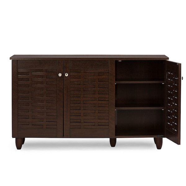 Baxton Studio Winda 3-Door Dark Brown Wooden Entryway Shoes Storage Cabinet - 118-6514