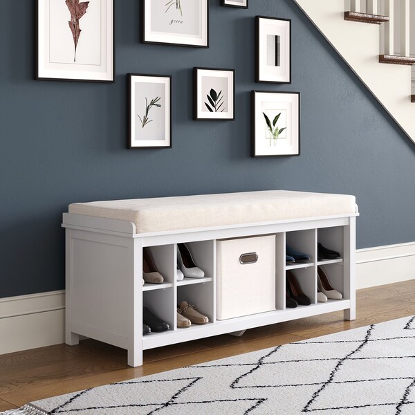 John Louis Home Solid Wood Entryway Bench - 1 Bins & 2 Shoe Divider White - JLH-EB-W2