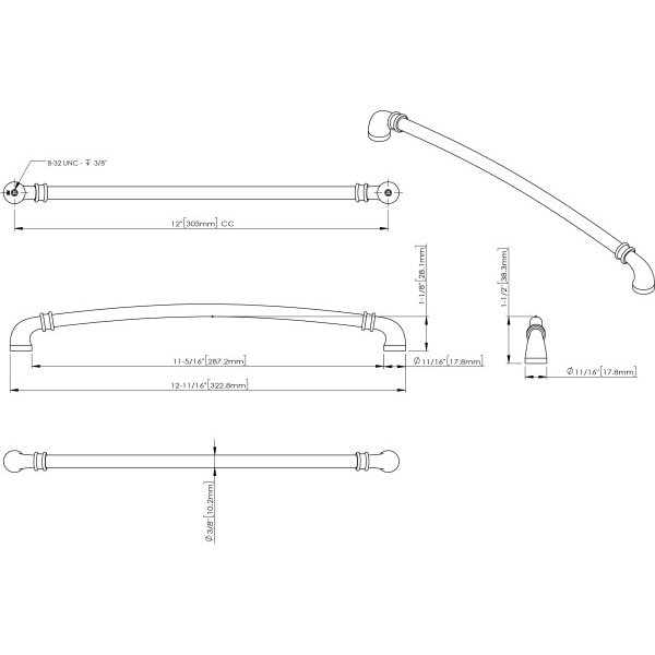 Jeffrey Alexander 305 mm Center-to-Center Polished Chrome Marie Cabinet Pull - 445-305PC