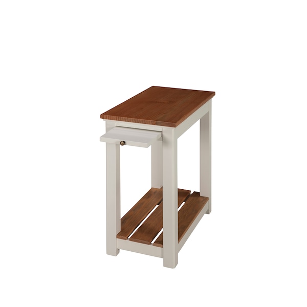 Alaterre Furniture Savannah Chairside End Table with Pull-out Shelf, Ivory with Natural Wood Top - ASVA13IVW