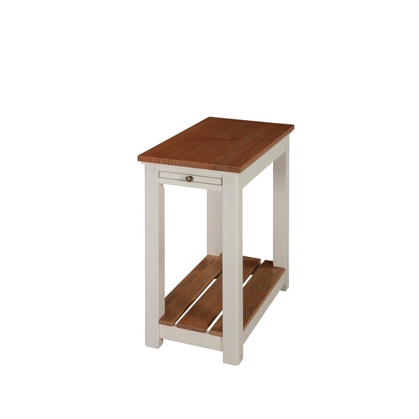 Alaterre Furniture Savannah Chairside End Table with Pull-out Shelf, Ivory with Natural Wood Top - ASVA13IVW