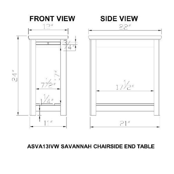 Alaterre Furniture Savannah Chairside End Table with Pull-out Shelf, Ivory with Natural Wood Top - ASVA13IVW