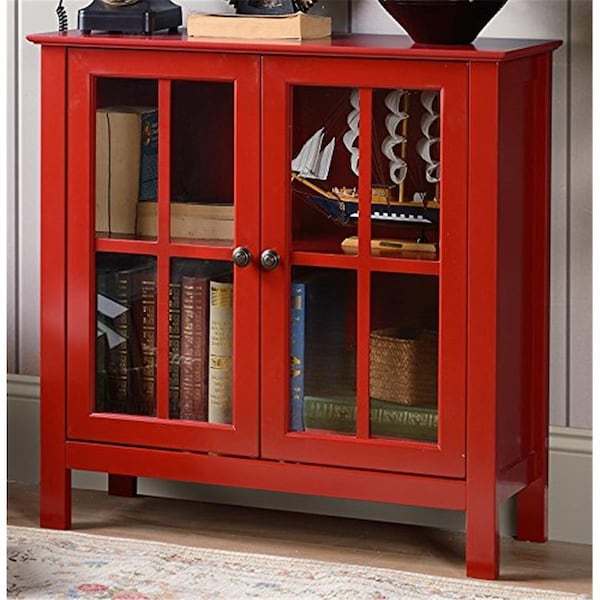 Latestluxury Glass Door Accent & Display Cabinet, Red - LA949617