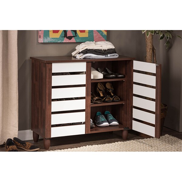 Baxton Studio Gisela Oak and White 2-tone Shoe Cabinet With 2 Doors - 118-6518