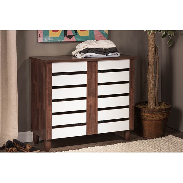 Baxton Studio Gisela Oak and White 2-tone Shoe Cabinet With 2 Doors - 118-6518