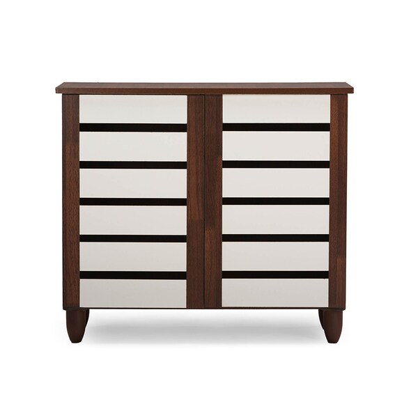 Baxton Studio Gisela Oak and White 2-tone Shoe Cabinet With 2 Doors - 118-6518