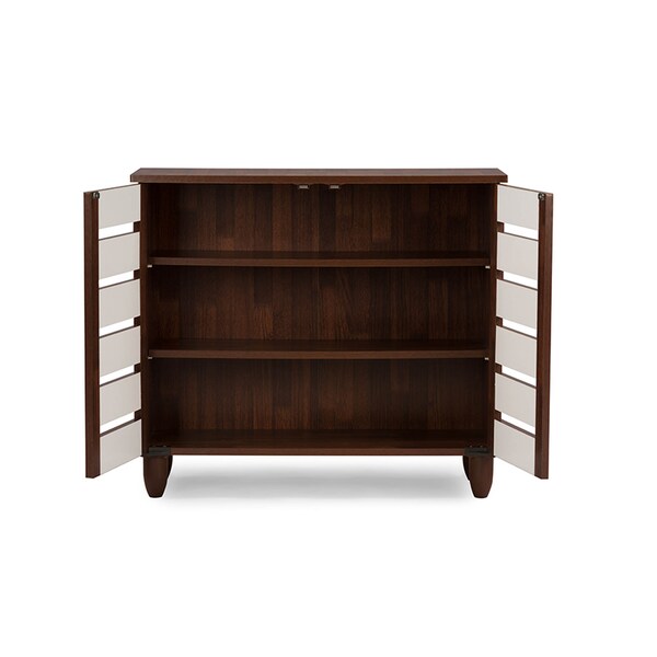Baxton Studio Gisela Oak and White 2-tone Shoe Cabinet With 2 Doors - 118-6518