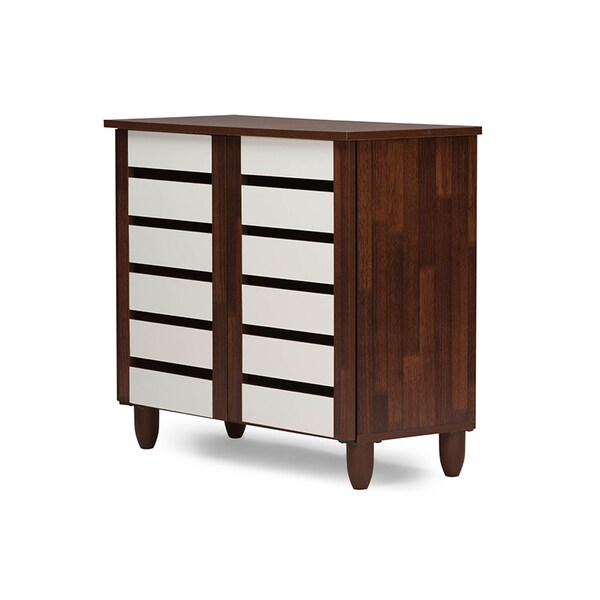 Baxton Studio Gisela Oak and White 2-tone Shoe Cabinet With 2 Doors - 118-6518