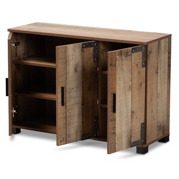 Baxton Studio Cyrille Farmhouse Rustic Finished Wood 3-Door Shoe Cabinet - 169-10887