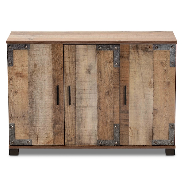 Baxton Studio Cyrille Farmhouse Rustic Finished Wood 3-Door Shoe Cabinet - 169-10887