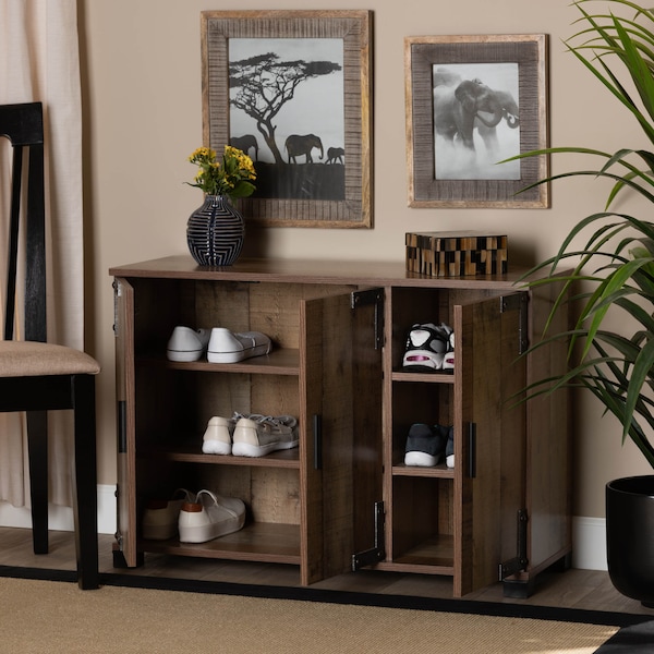 Baxton Studio Cyrille Farmhouse Rustic Finished Wood 3-Door Shoe Cabinet - 169-10887