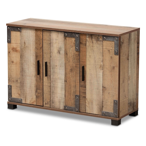 Baxton Studio Cyrille Farmhouse Rustic Finished Wood 3-Door Shoe Cabinet - 169-10887