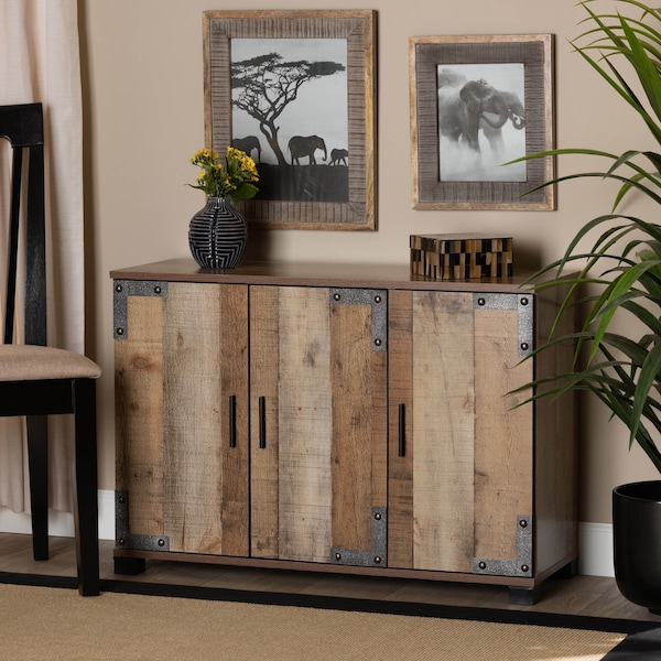 Baxton Studio Cyrille Farmhouse Rustic Finished Wood 3-Door Shoe Cabinet - 169-10887