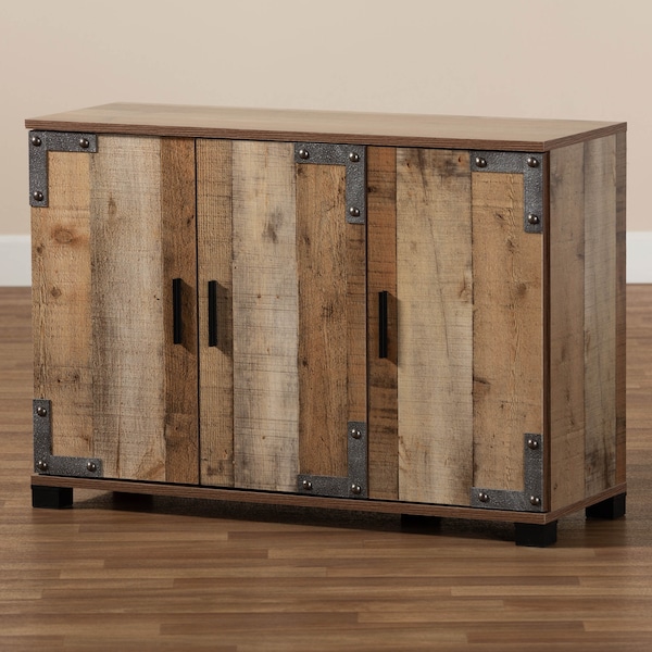 Baxton Studio Cyrille Farmhouse Rustic Finished Wood 3-Door Shoe Cabinet - 169-10887