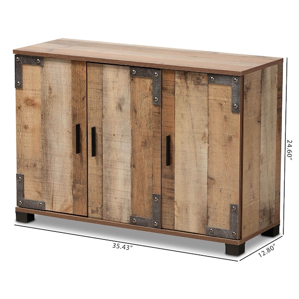 Baxton Studio Cyrille Farmhouse Rustic Finished Wood 3-Door Shoe Cabinet - 169-10887