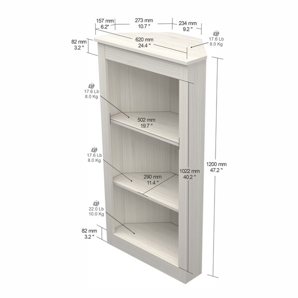 Inval CornerBookshelf Wall Unit 47.24 in. H 3-shelf in Washed Oak - BE-13004