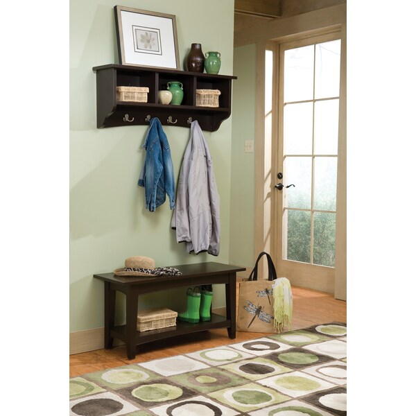 Alaterre Furniture Shaker Cottage Storage Coat Hook with Bench Set, Chocolate - ASCA0304CL