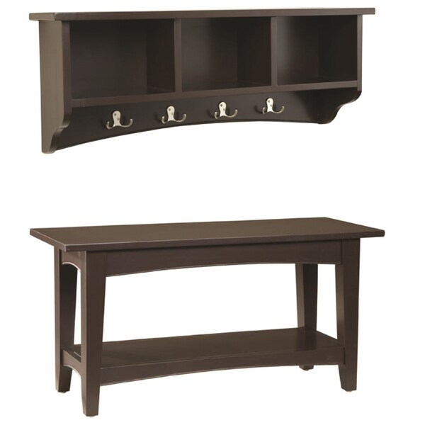 Alaterre Furniture Shaker Cottage Storage Coat Hook with Bench Set, Chocolate - ASCA0304CL