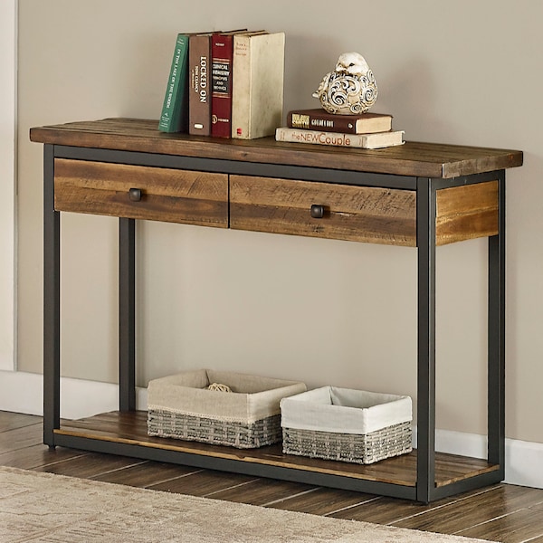 Alaterre Furniture Claremont 43"L Rustic Wood Console Table with Two Drawers and Low Shelf - ANCM1074