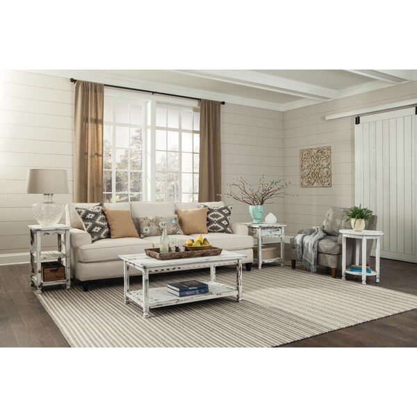 Alaterre Furniture Country Cottage Round End Table, White Antique Finish - ACCA15WA