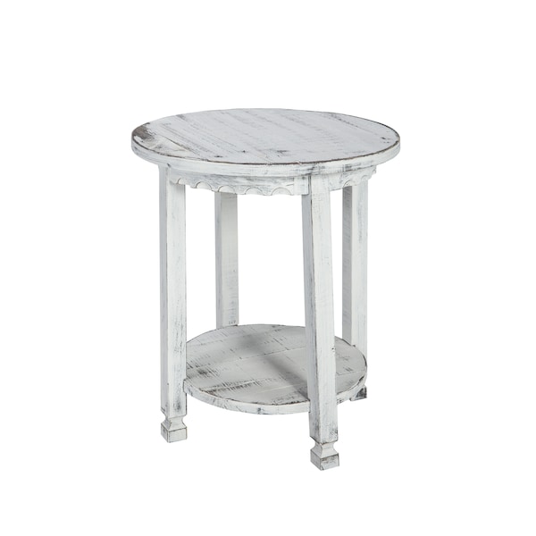 Alaterre Furniture Country Cottage Round End Table, White Antique Finish - ACCA15WA