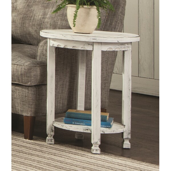 Alaterre Furniture Country Cottage Round End Table, White Antique Finish - ACCA15WA
