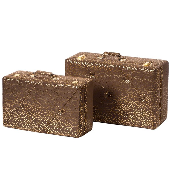 Vintiquewise Decorative Tufted Velvet Suitcase Treasure Chest, Brown, PK 2 - QI003981_BN