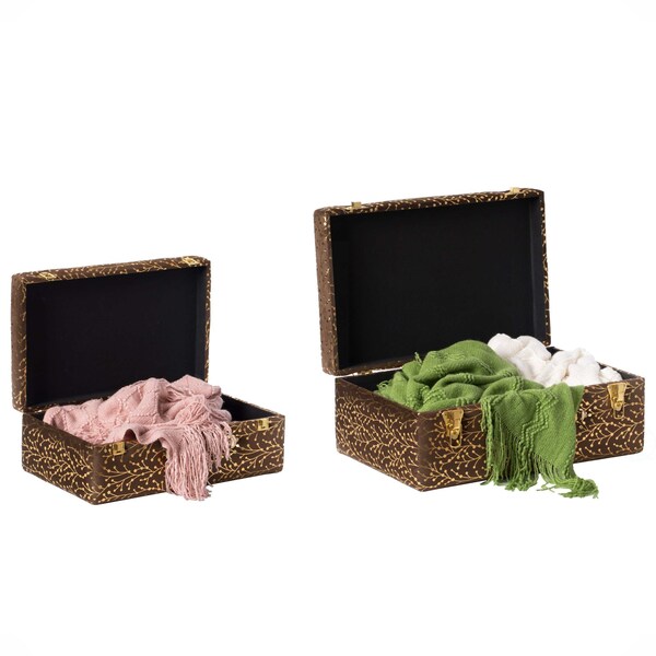 Vintiquewise Decorative Tufted Velvet Suitcase Treasure Chest, Brown, PK 2 - QI003981_BN
