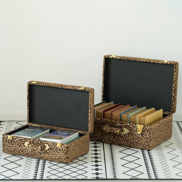 Vintiquewise Decorative Tufted Velvet Suitcase Treasure Chest, Brown, PK 2 - QI003981_BN