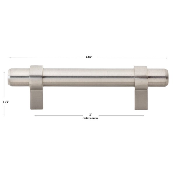 Gliderite Hardware 3 in. Center to Center Satin Nickel Solid Steel Bar Pull - 4005-76-SS, 10PK - 4005-76-SS-10