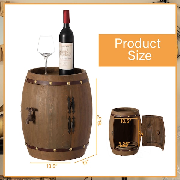Vintiquewise Vintage Wooden Barrel Shaped Wine Holder with a rotating turntable - QI004652
