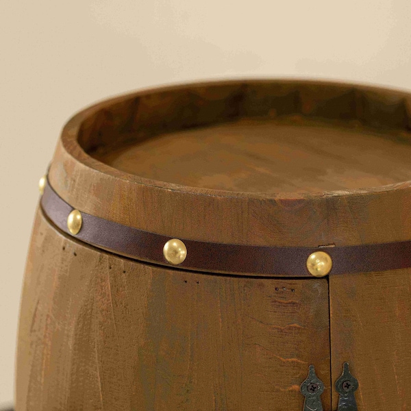 Vintiquewise Vintage Wooden Barrel Shaped Wine Holder with a rotating turntable - QI004652