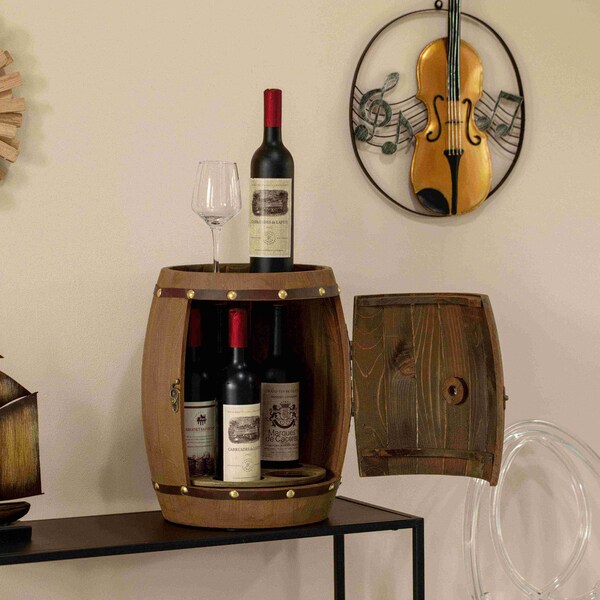 Vintiquewise Vintage Wooden Barrel Shaped Wine Holder with a rotating turntable - QI004652