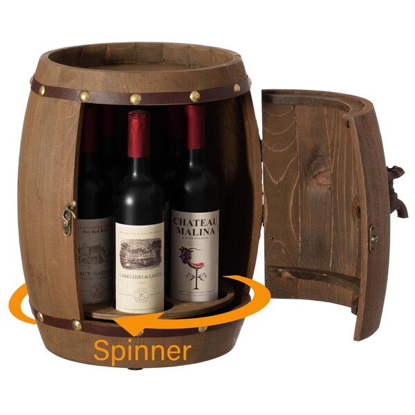 Vintiquewise Vintage Wooden Barrel Shaped Wine Holder with a rotating turntable - QI004652