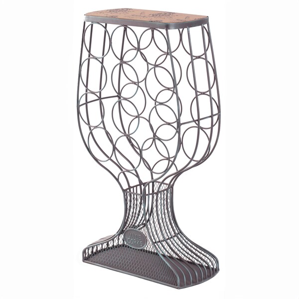 Vintiquewise Freestanding Floor Wine Rack with Wooden and Metal Goblet Design - Holds 12 Bottles - QI003568