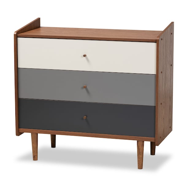 Baxton Studio Halden Mid-Century Modern Multicolor Walnut Brown and Grey Gradient Finished Wood 3-Drawer Chest - 178-11021-ZORO