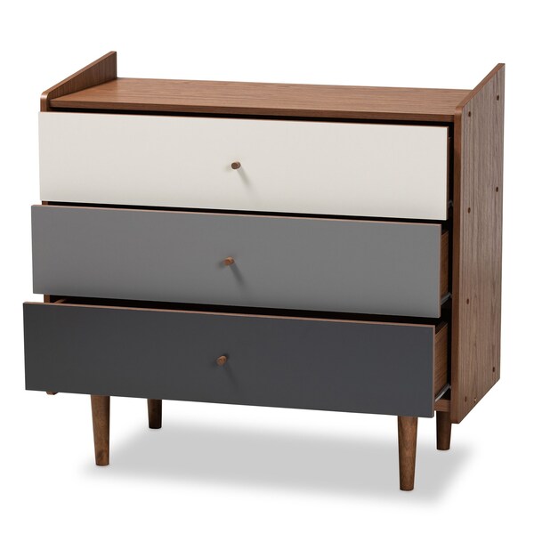 Baxton Studio Halden Mid-Century Modern Multicolor Walnut Brown and Grey Gradient Finished Wood 3-Drawer Chest - 178-11021-ZORO