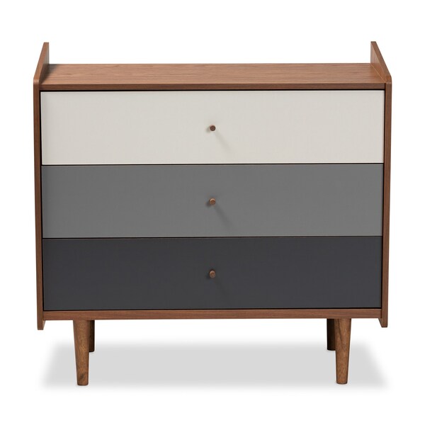 Baxton Studio Halden Mid-Century Modern Multicolor Walnut Brown and Grey Gradient Finished Wood 3-Drawer Chest - 178-11021-ZORO