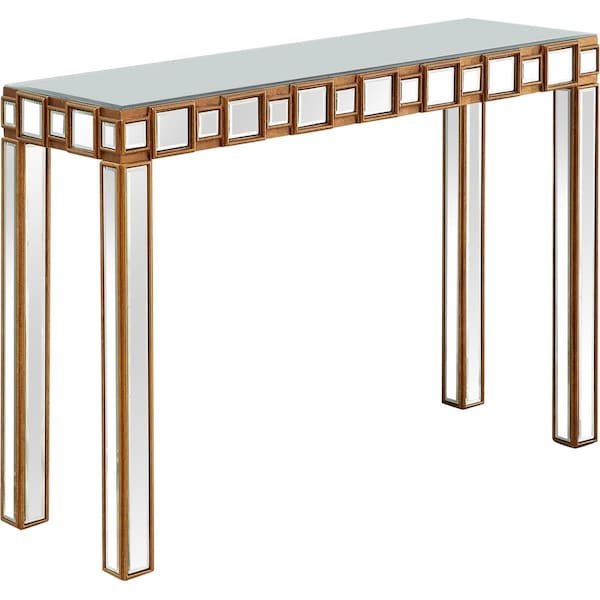Gfancy Fixtures 31 x 43.25 x 15 in. Gold Square Reflective Mirror Console Table - GF3655257