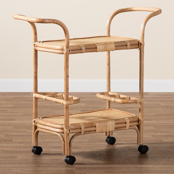 Bali & Pari Hadia Modern Bohemian Natural Brown Rattan Wine Cart - 236-12722-ZORO