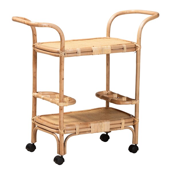 Bali & Pari Hadia Modern Bohemian Natural Brown Rattan Wine Cart - 236-12722-ZORO