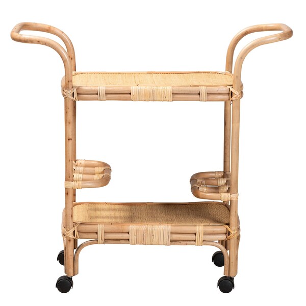 Bali & Pari Hadia Modern Bohemian Natural Brown Rattan Wine Cart - 236-12722-ZORO