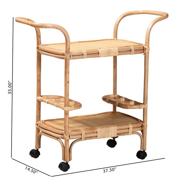 Bali & Pari Hadia Modern Bohemian Natural Brown Rattan Wine Cart - 236-12722-ZORO