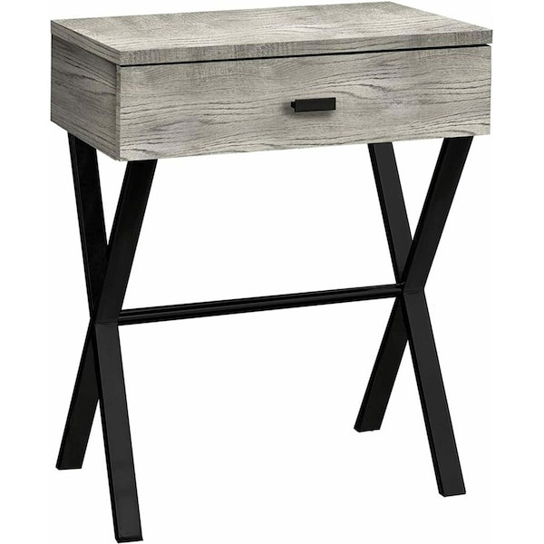 Daphnes Dinnette 24 in. Grey Reclaimed Wood & Black Metal Accent Table - DA3070080