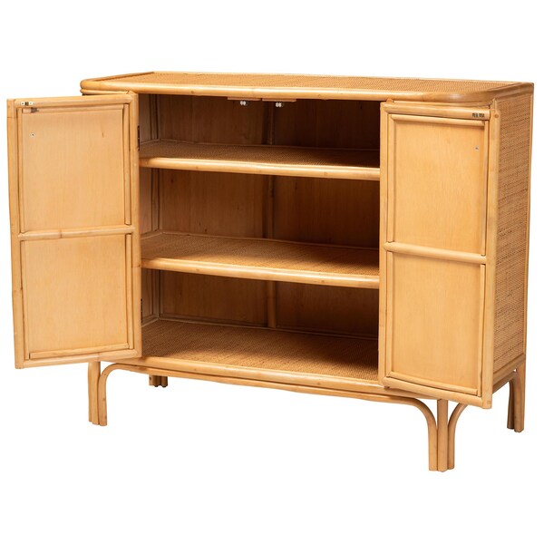 Bali & Pari Serissa Modern Bohemian Natural Brown Rattan 2-Door Storage Cabinet - 240-13255-ZORO