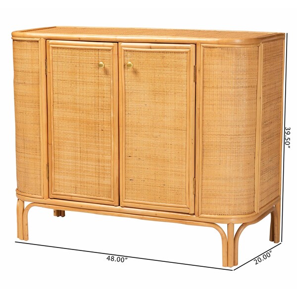 Bali & Pari Serissa Modern Bohemian Natural Brown Rattan 2-Door Storage Cabinet - 240-13255-ZORO