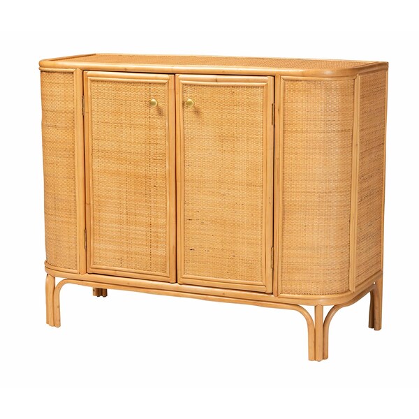 Bali & Pari Serissa Modern Bohemian Natural Brown Rattan 2-Door Storage Cabinet - 240-13255-ZORO