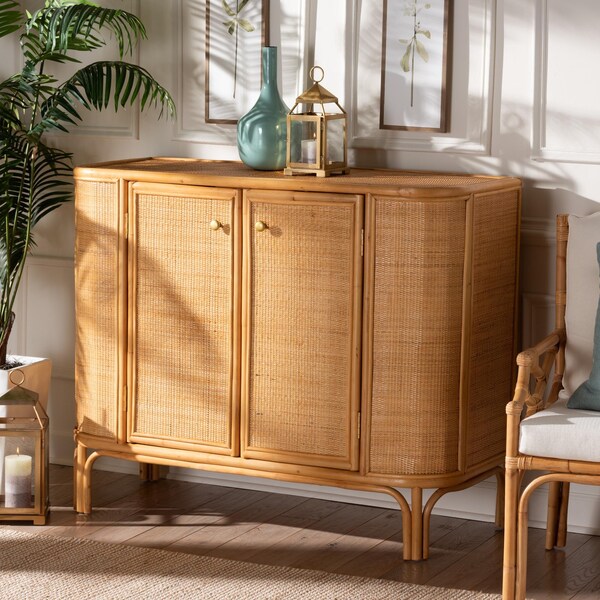 Bali & Pari Serissa Modern Bohemian Natural Brown Rattan 2-Door Storage Cabinet - 240-13255-ZORO