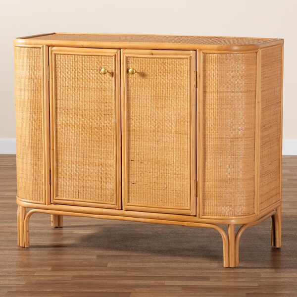 Bali & Pari Serissa Modern Bohemian Natural Brown Rattan 2-Door Storage Cabinet - 240-13255-ZORO